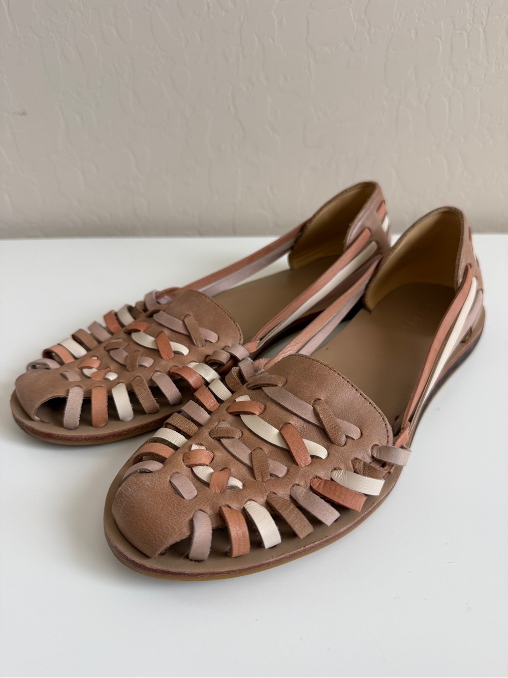 Nisolo Women's Woven Huarache Leather Flats Tan Blush Cream Multicolor Size 11